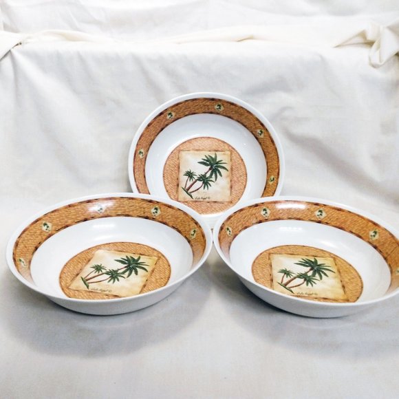 Vintage 1980's-3 Mela-Ware Melamine Hard Plastic 9.75" Bowls/Palm Tree Design - Picture 4 of 10